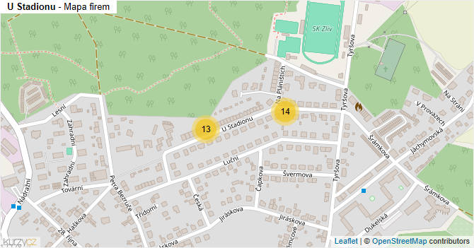 U Stadionu - mapa firem