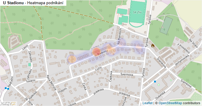 U Stadionu - mapa podnikání
