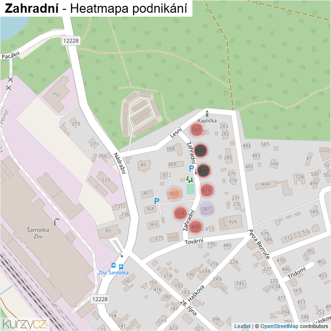 Mapa Zahradní - Firmy v ulici.
