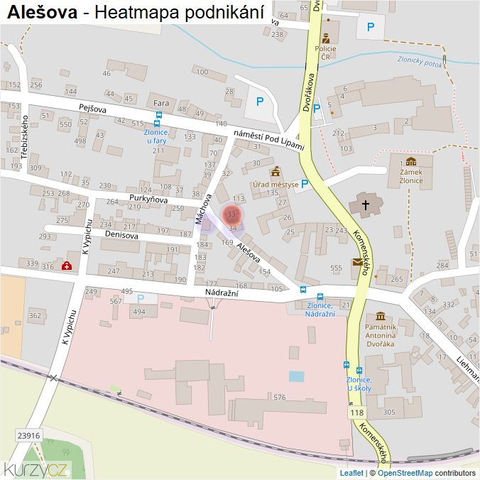 Mapa Alešova - Firmy v ulici.