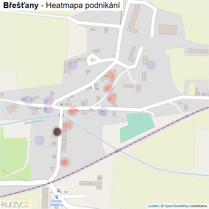 Mapa Břešťany - Firmy v části obce.