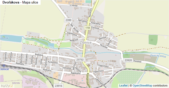 Dvořákova - mapa ulice