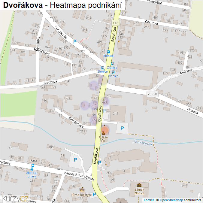 Mapa Dvořákova - Firmy v ulici.