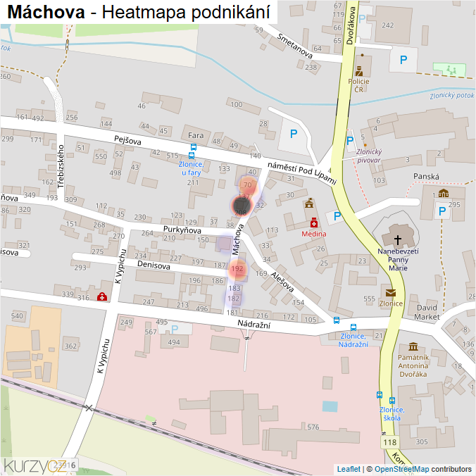 Mapa Máchova - Firmy v ulici.