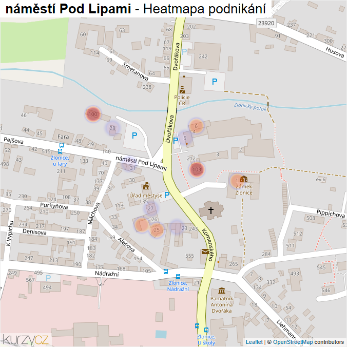 Mapa náměstí Pod Lipami - Firmy v ulici.