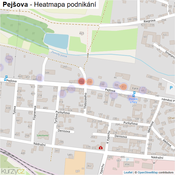 Mapa Pejšova - Firmy v ulici.