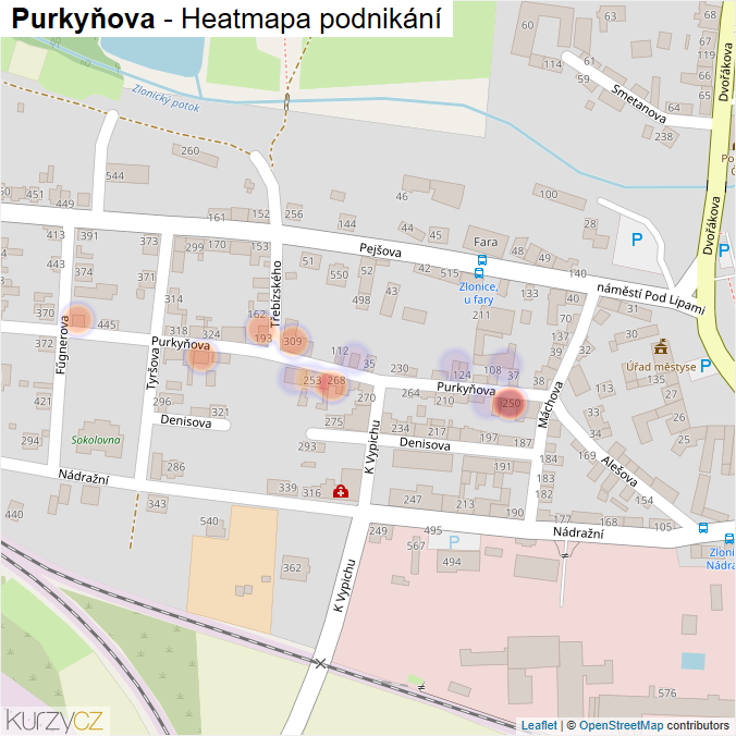 Mapa Purkyňova - Firmy v ulici.