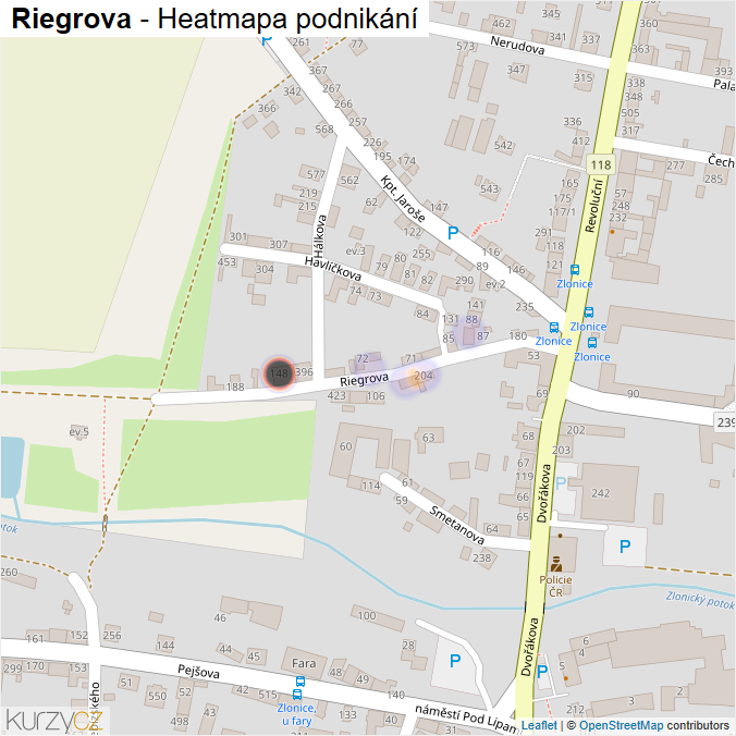 Mapa Riegrova - Firmy v ulici.