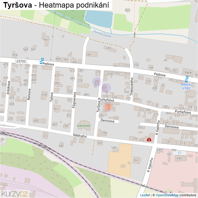 Mapa Tyršova - Firmy v ulici.
