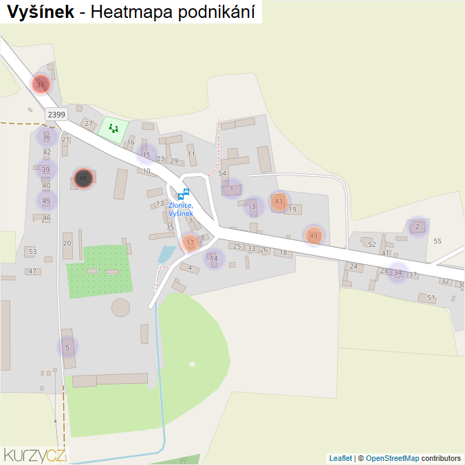 Mapa Vyšínek - Firmy v části obce.