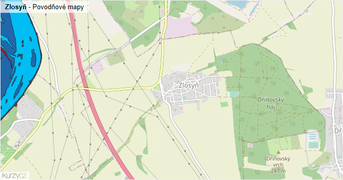 Zlosyň - záplavové mapy stoleté vody