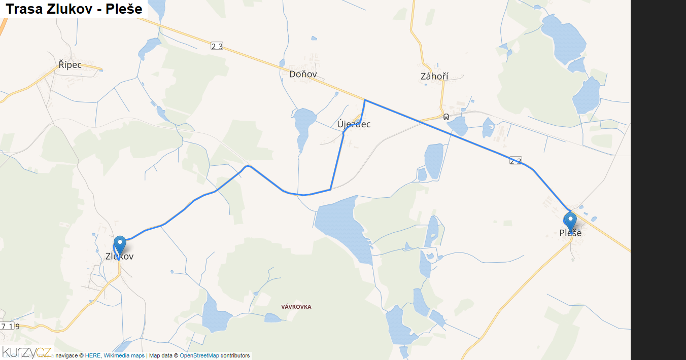 Zlukov-Pleše, mapa trasy