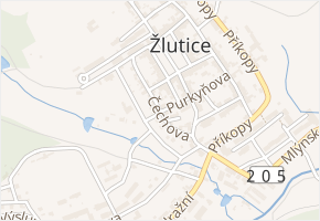 Čechova v obci Žlutice - mapa ulice