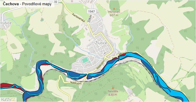 Čechova - záplavové mapy stoleté vody