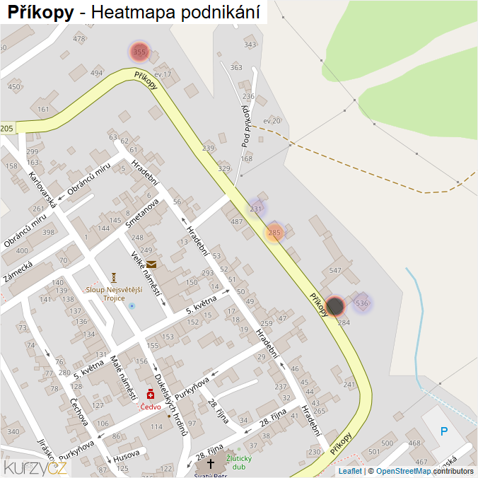 Mapa Příkopy - Firmy v ulici.