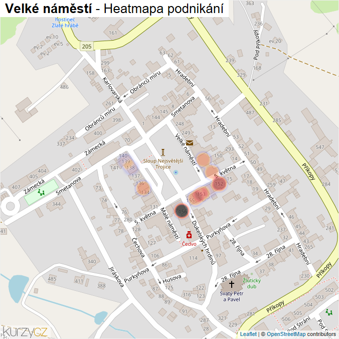 Mapa Velké náměstí - Firmy v ulici.
