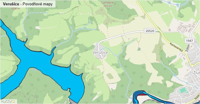 Verušice - záplavové mapy stoleté vody