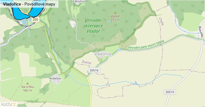 Vladořice - záplavové mapy stoleté vody