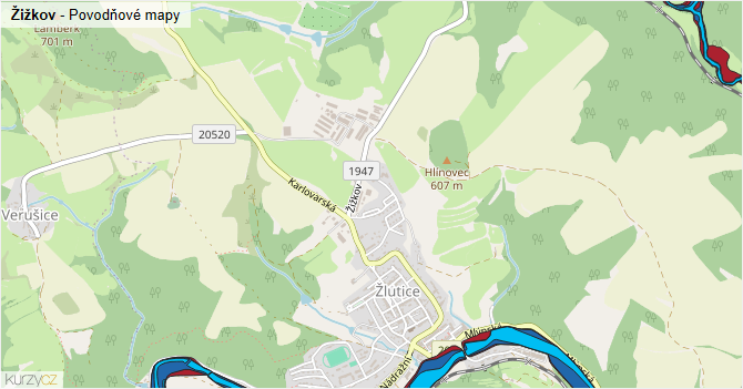 Žižkov - záplavové mapy stoleté vody