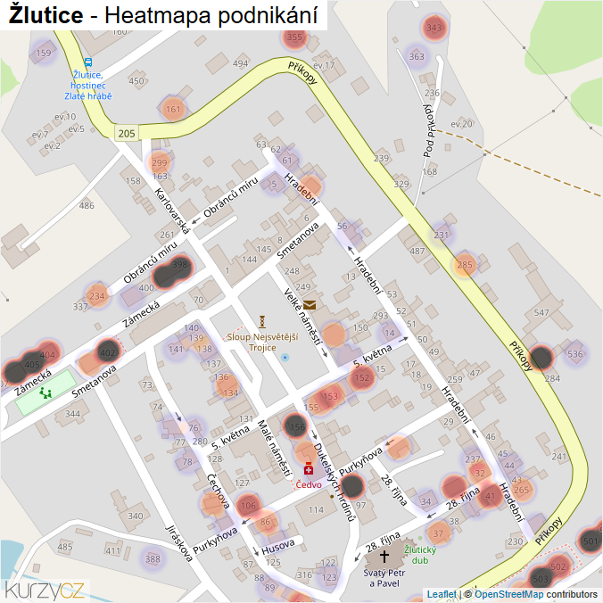 Mapa Žlutice - Firmy v části obce.