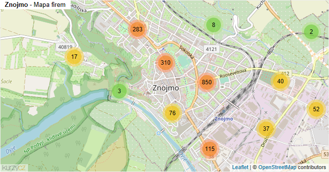 Znojmo - mapa firem