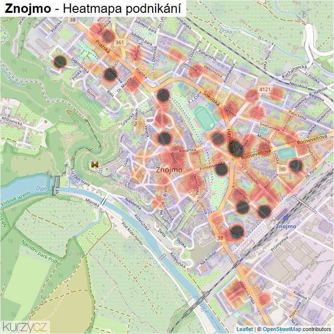 Mapa Znojmo - Firmy v obci.