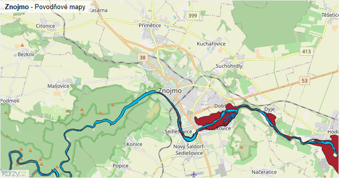 Znojmo - záplavové mapy stoleté vody
