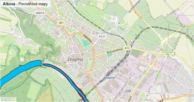 Alšova - záplavové mapy stoleté vody