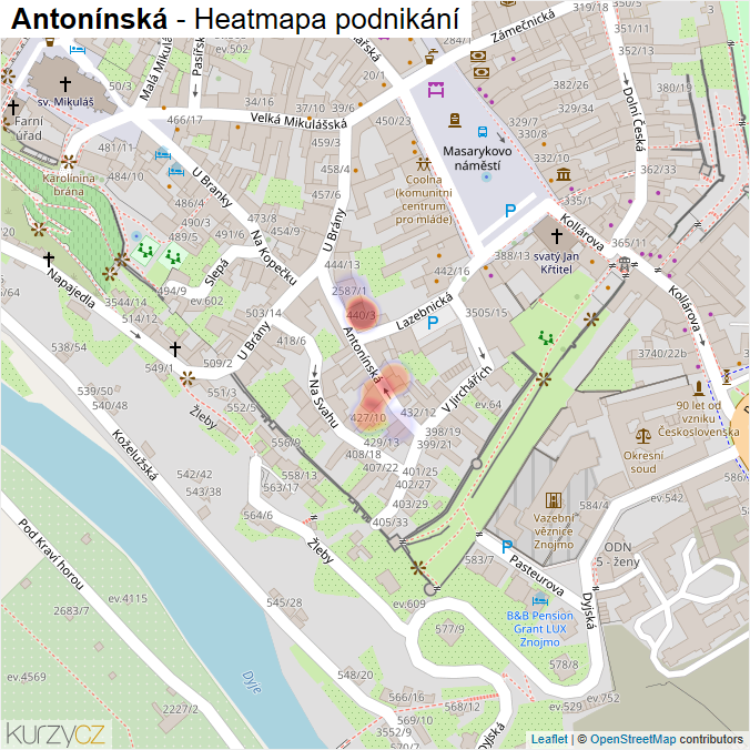 Mapa Antonínská - Firmy v ulici.