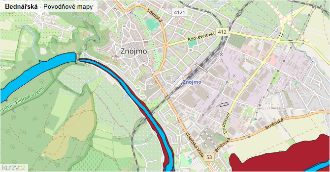 Bednářská - záplavové mapy stoleté vody