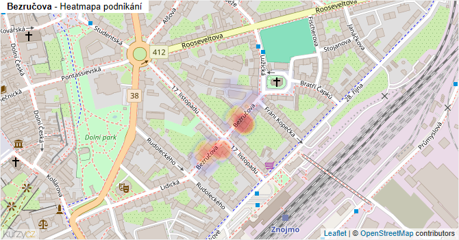 Bezručova - mapa podnikání