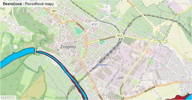 Bezručova - záplavové mapy stoleté vody