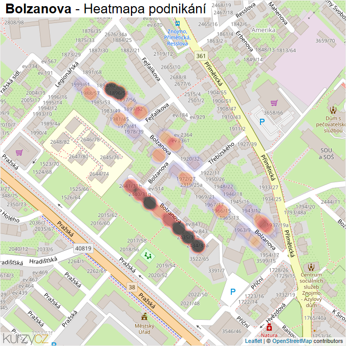 Mapa Bolzanova - Firmy v ulici.