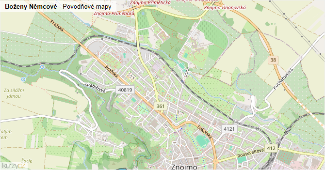 Boženy Němcové - záplavové mapy stoleté vody