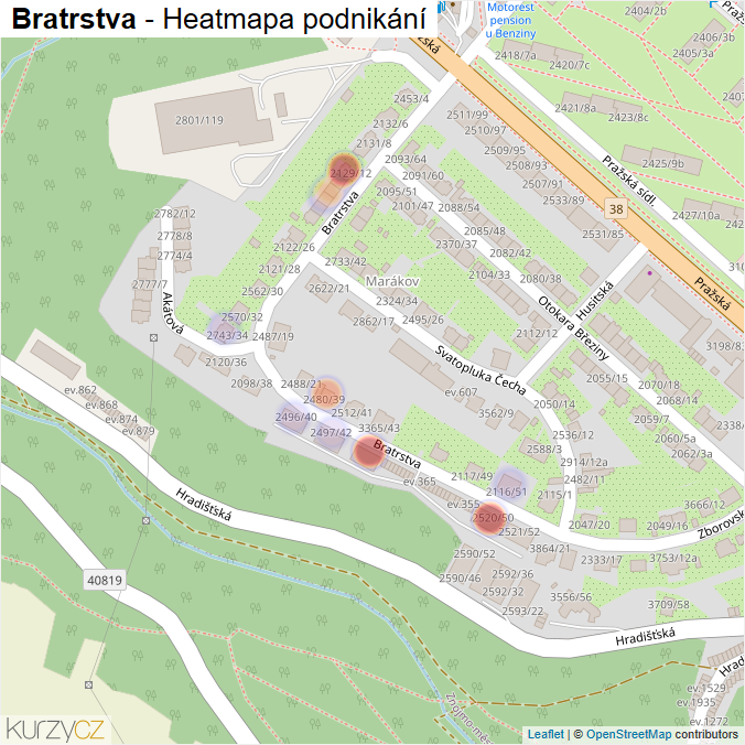 Mapa Bratrstva - Firmy v ulici.