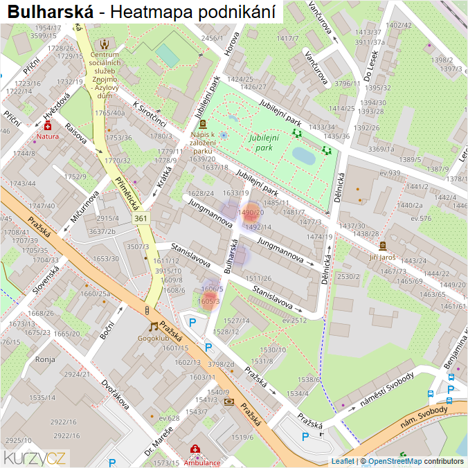 Mapa Bulharská - Firmy v ulici.