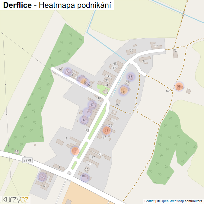 Mapa Derflice - Firmy v části obce.
