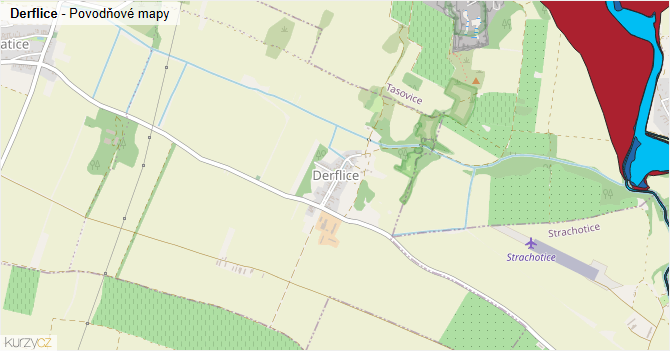 Derflice - záplavové mapy stoleté vody