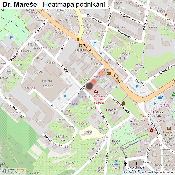 Mapa Dr. Mareše - Firmy v ulici.
