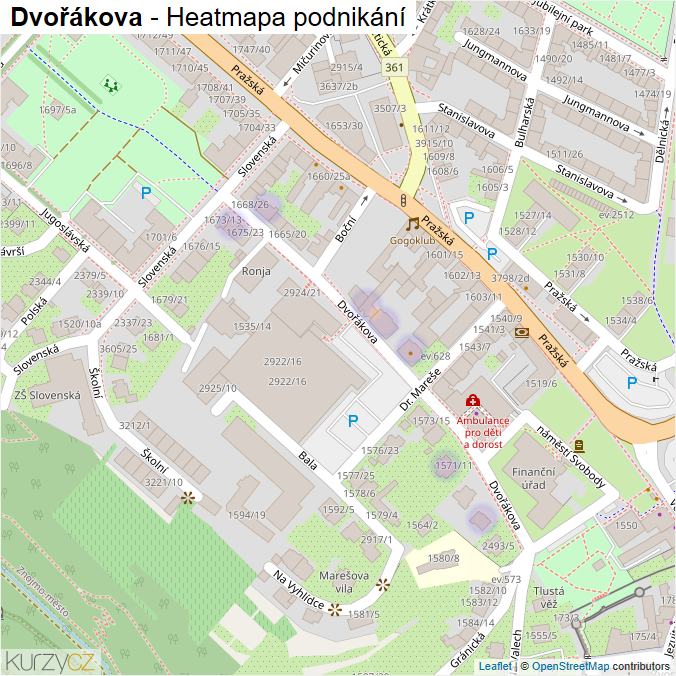 Mapa Dvořákova - Firmy v ulici.