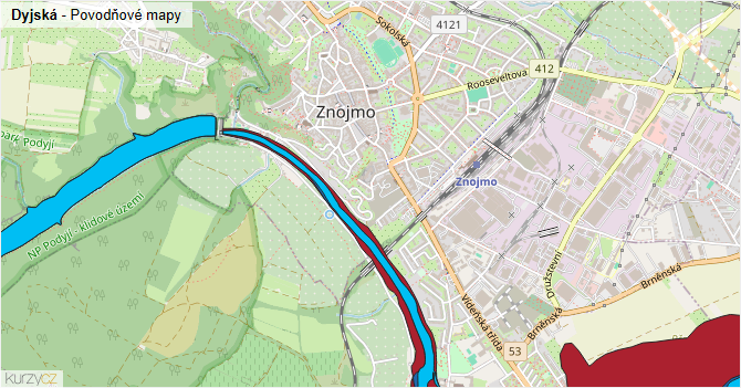 Dyjská - záplavové mapy stoleté vody