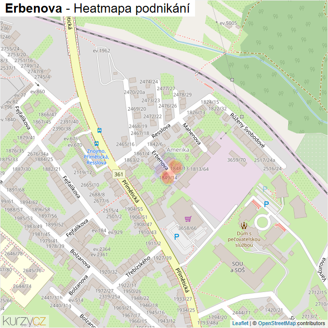 Mapa Erbenova - Firmy v ulici.