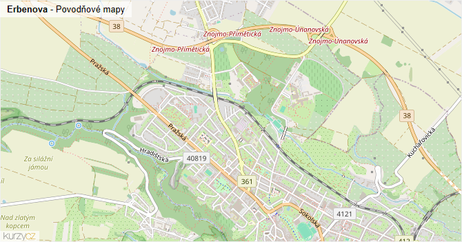 Erbenova - záplavové mapy stoleté vody