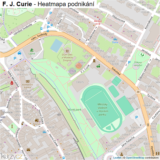 Mapa F. J. Curie - Firmy v ulici.
