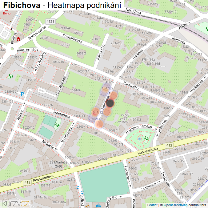 Mapa Fibichova - Firmy v ulici.