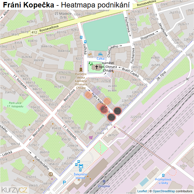 Mapa Fráni Kopečka - Firmy v ulici.