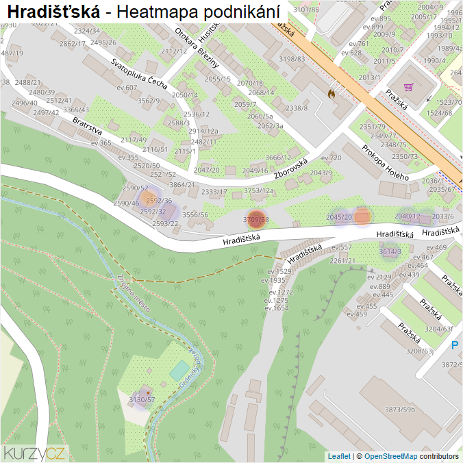 Mapa Hradišťská - Firmy v ulici.