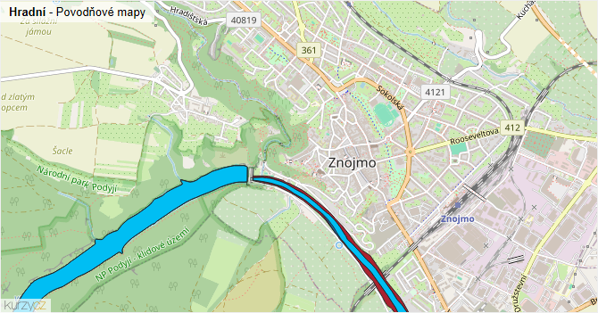 Hradní - záplavové mapy stoleté vody