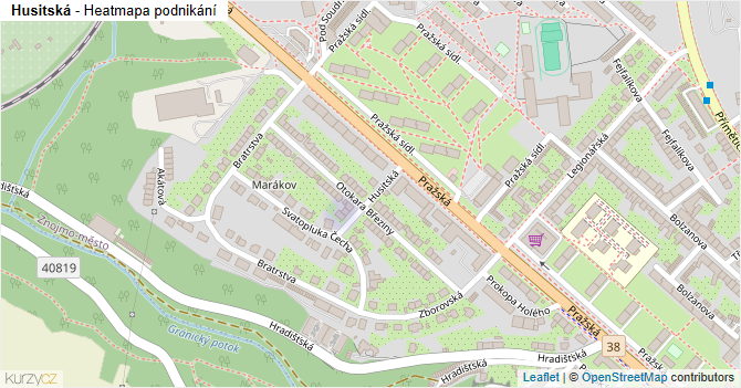 Husitská - mapa podnikání