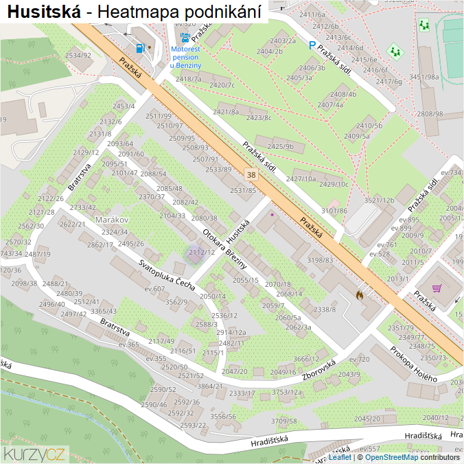 Mapa Husitská - Firmy v ulici.